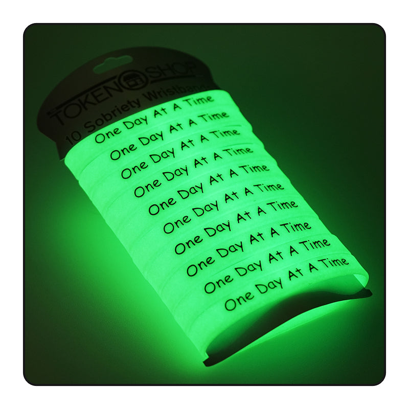 One Day At A Time white glow sobriety wristbands