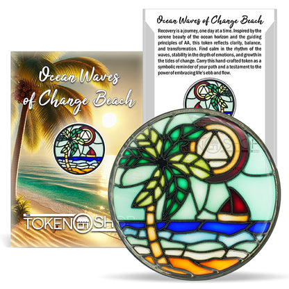 Ocean Waves of Change Beach | Stained Glass AA Coin