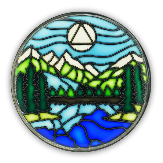 Serenity Mountain Lake | Stained Glass AA Coin