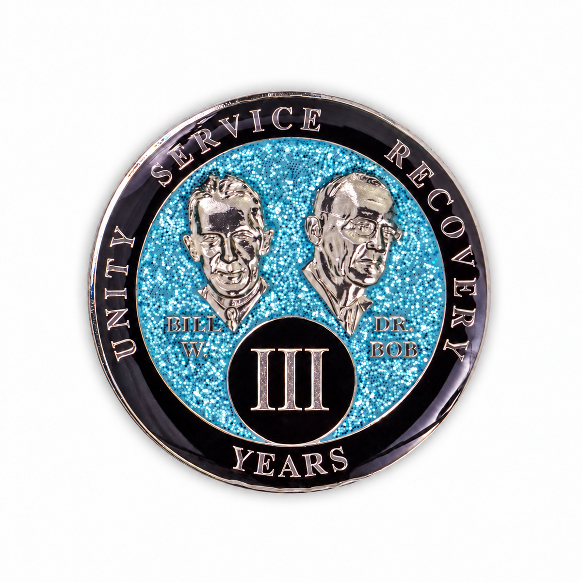 Blue Glitter Founders Triplate AA Chips - 3 Years - front