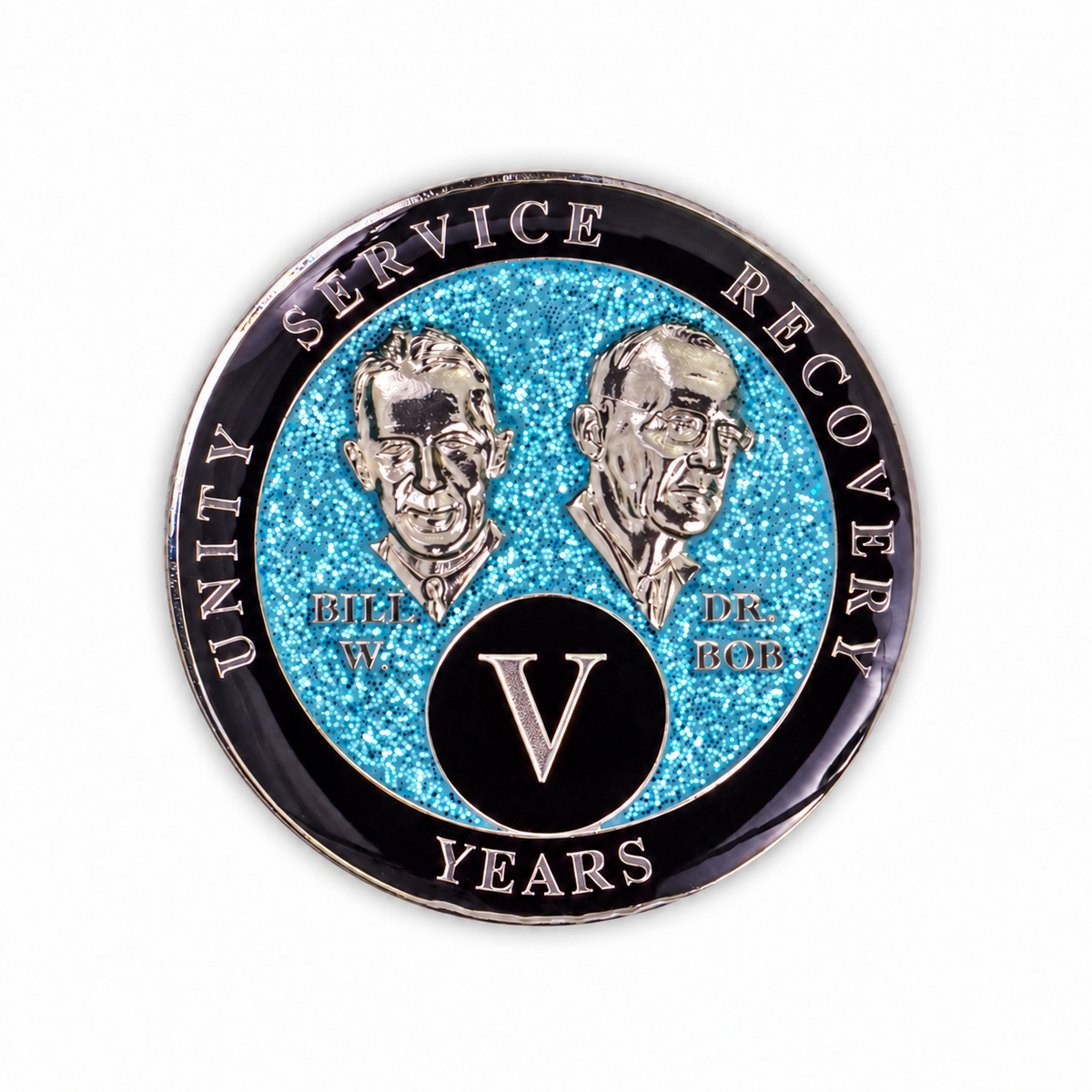 Blue Glitter Founders Triplate AA Chips - 5 Years - front