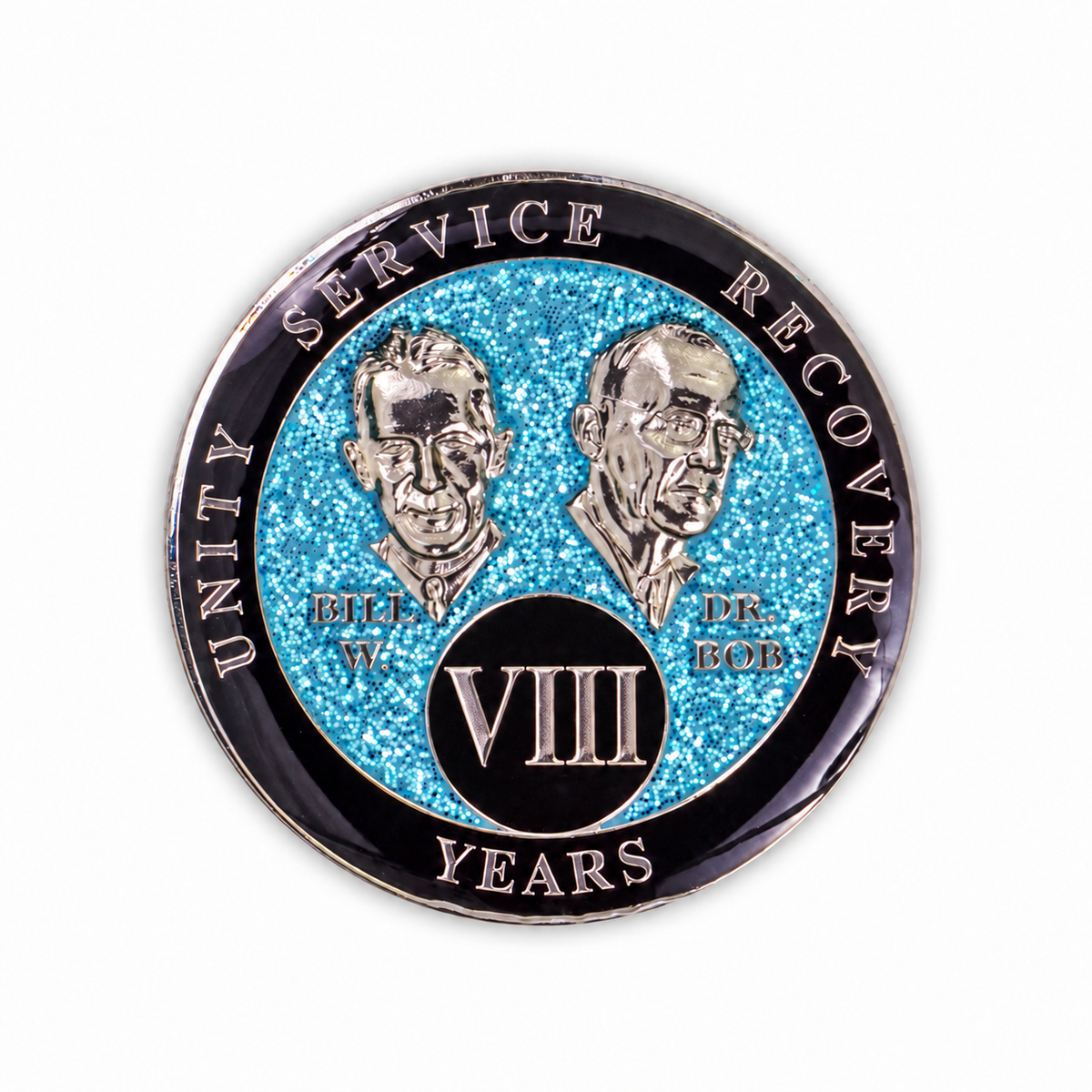 Blue Glitter Founders Triplate AA Chips - 8 Years - front