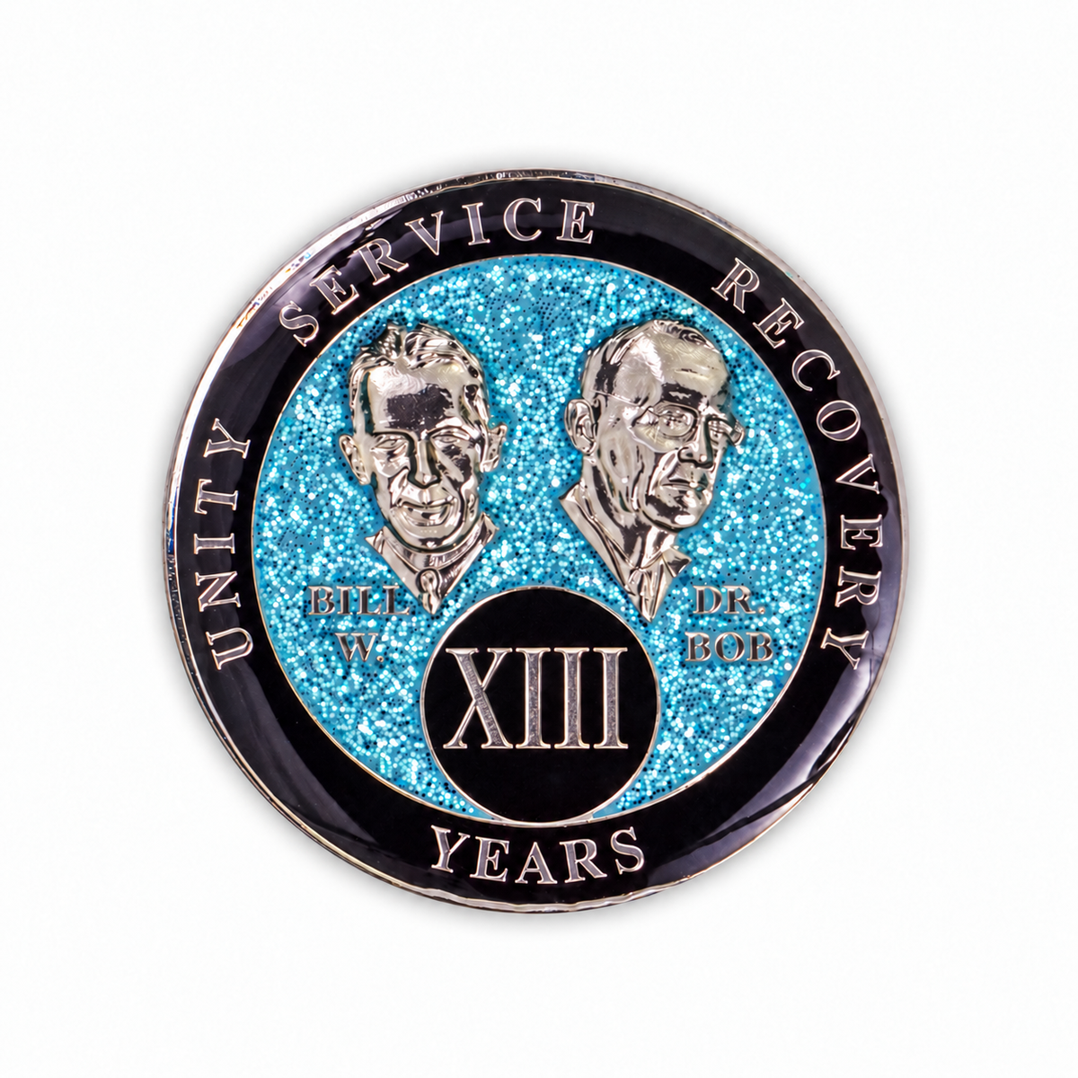 Blue Glitter Founders Triplate AA Chips - 13 Years - front