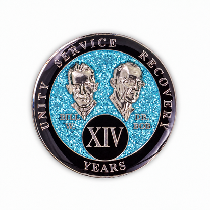Blue Glitter Founders Triplate AA Chips - 14 Years - front