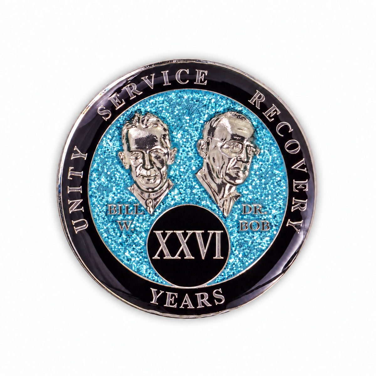 Blue Glitter Founders Triplate AA Chips - 26 Years - front
