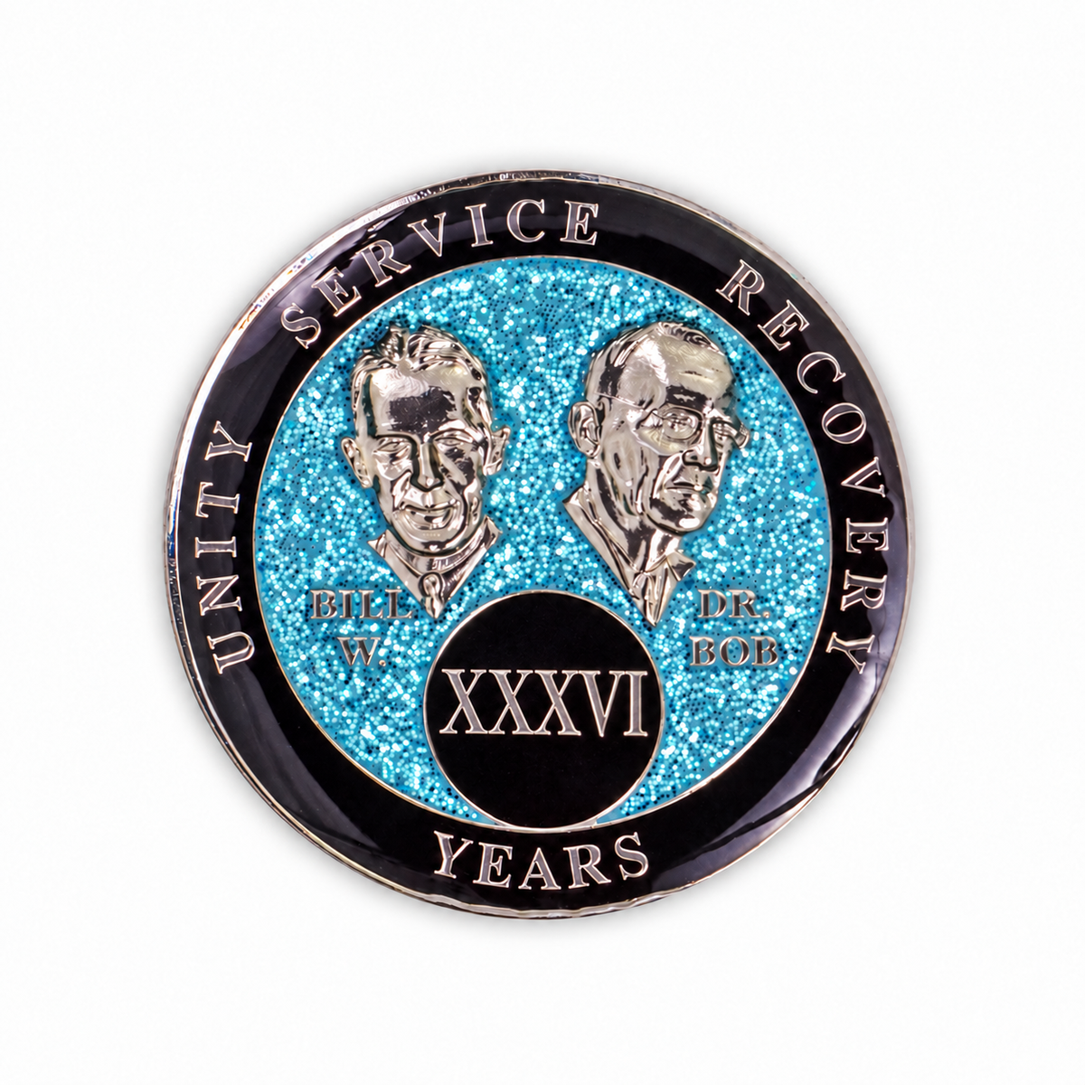 Blue Glitter Founders Triplate AA Chips - 36 Years - front