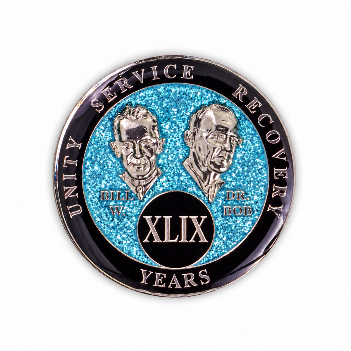 Blue Glitter Founders Triplate AA Chips - 49 Years - front