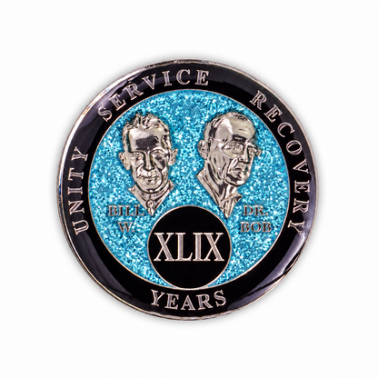 Blue Glitter Founders Triplate AA Chips - 49 Years - front