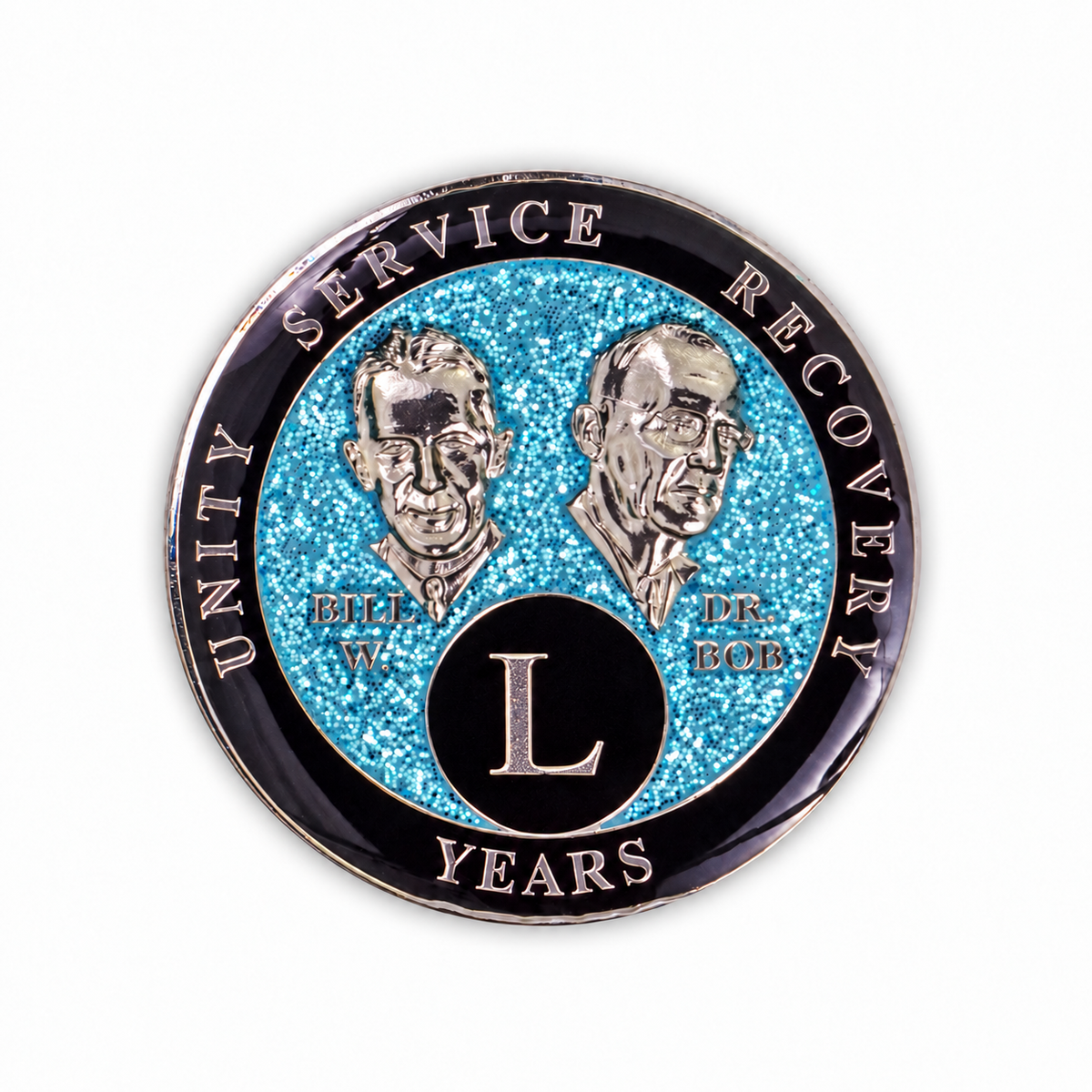 Blue Glitter Founders Triplate AA Chips - 50 Years - front