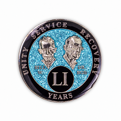 Blue Glitter Founders Triplate AA Chips - 51 Years - front