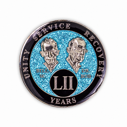Blue Glitter Founders Triplate AA Chips - 52 Years - front