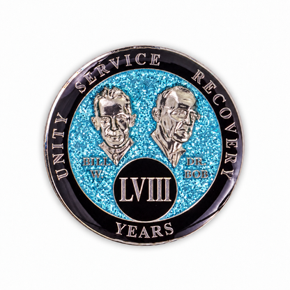Blue Glitter Founders Triplate AA Chips - 58 Years - front