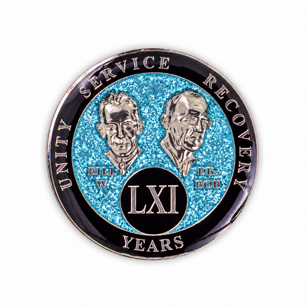 Blue Glitter Founders Triplate AA Chips - 61 Years - front