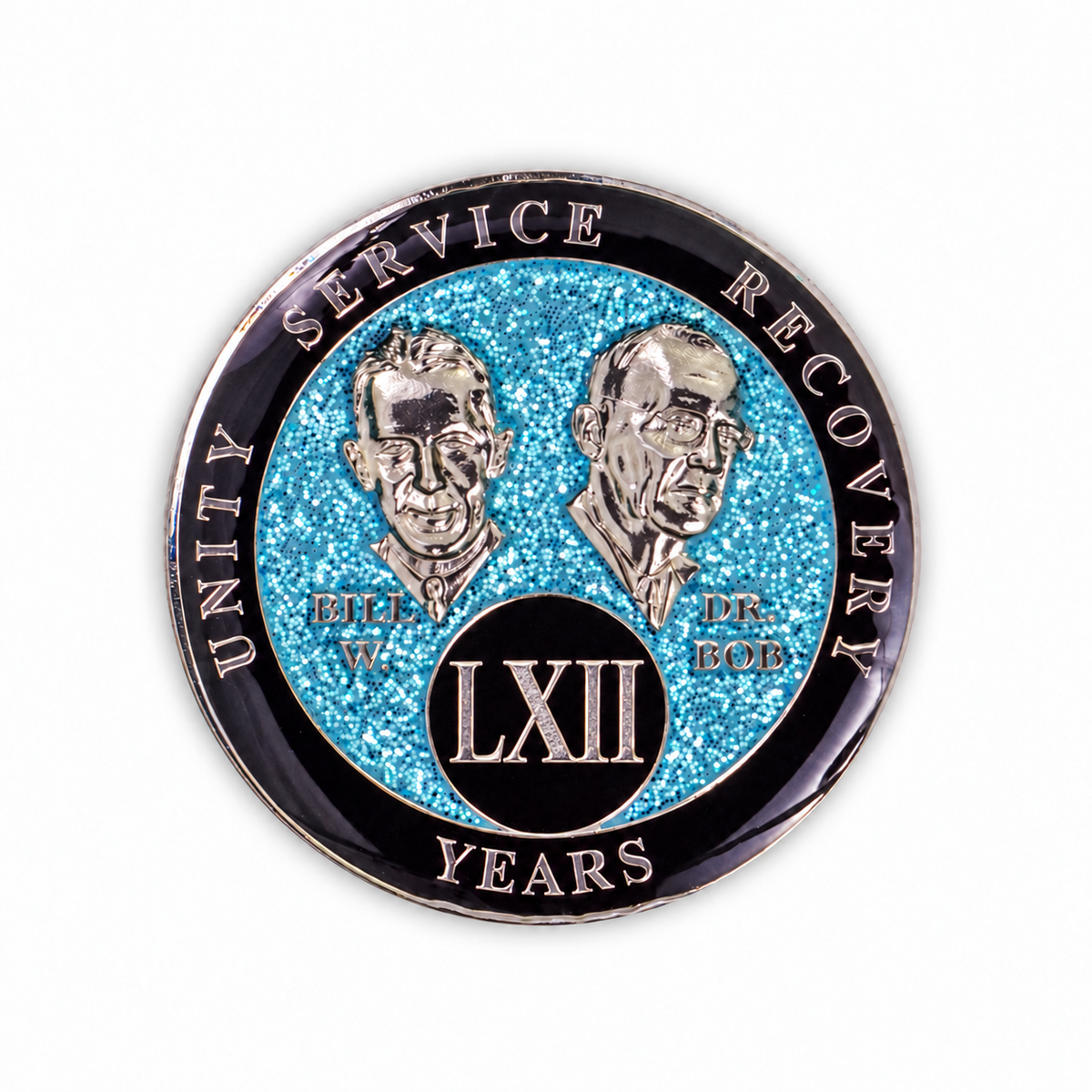 Blue Glitter Founders Triplate AA Chips - 62 Years - front