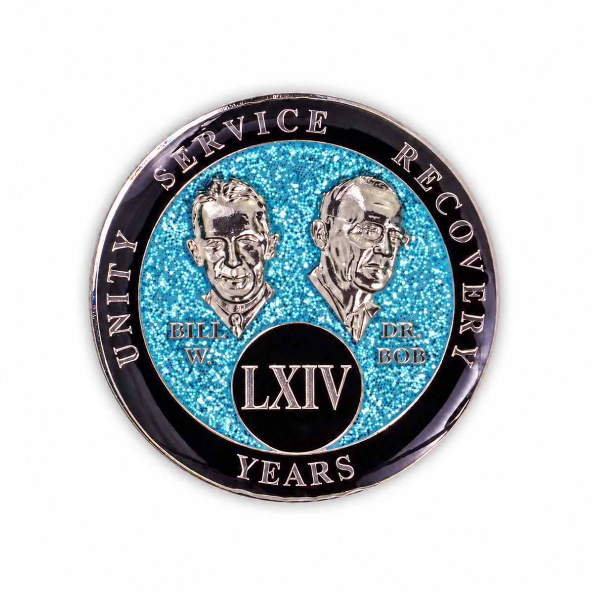 Blue Glitter Founders Triplate AA Chips - 64 Years - front