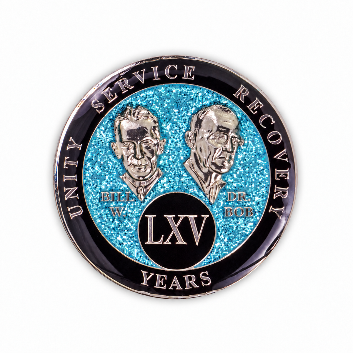 Blue Glitter Founders Triplate AA Chips - 65 Years - front