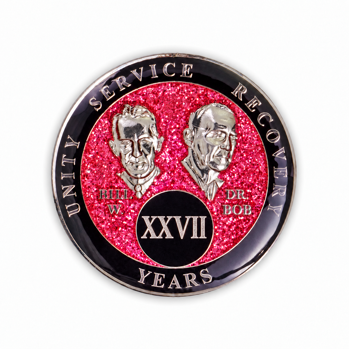 Pink Glitter Founders 27 Year AA medallion front