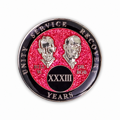 Pink Glitter Founders 33 Year AA medallion front