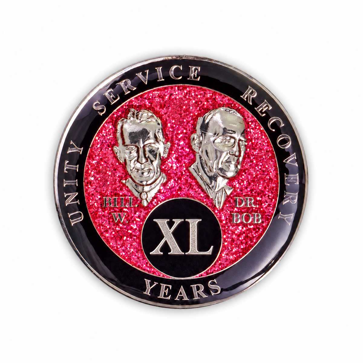 Pink Glitter Founders 40 Year AA medallion front