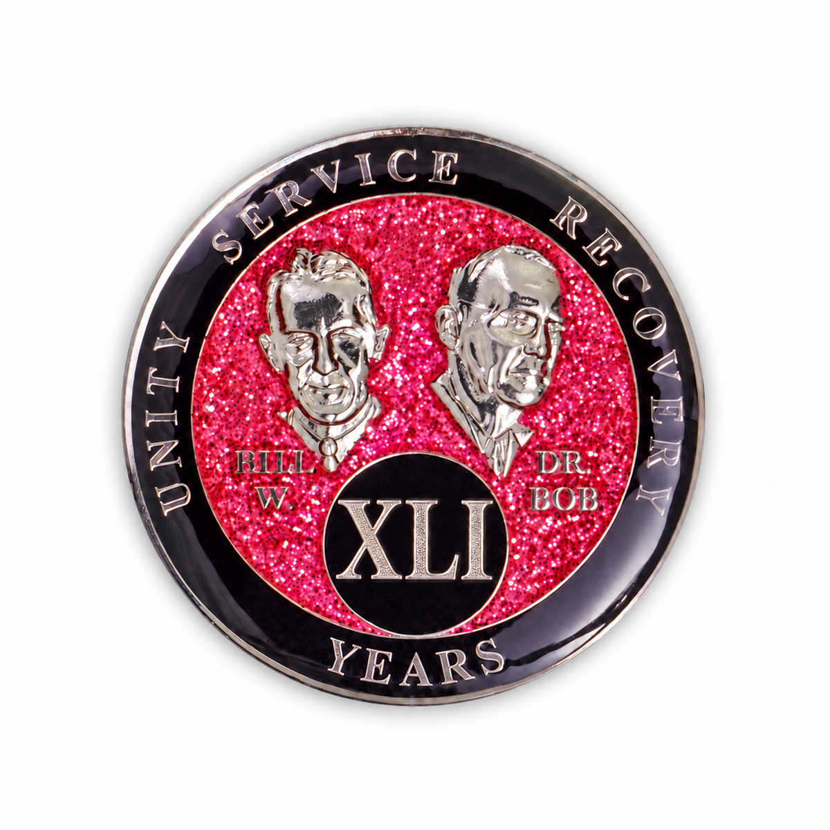 Pink Glitter Founders 41 Year AA medallion front