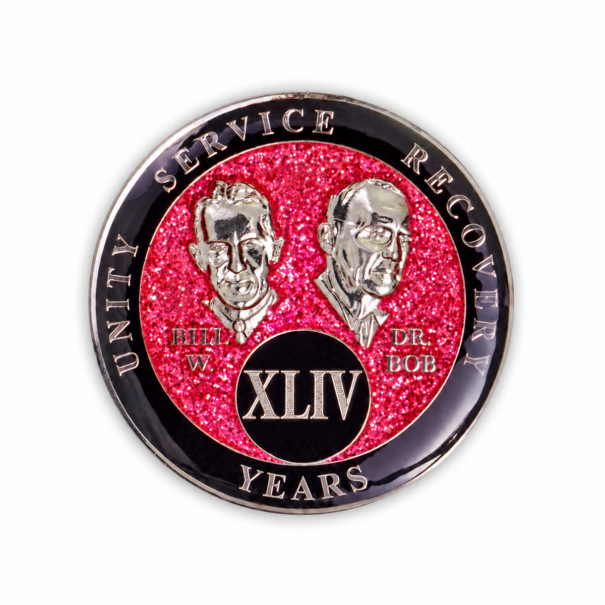 Pink Glitter Founders 44 Year AA medallion front