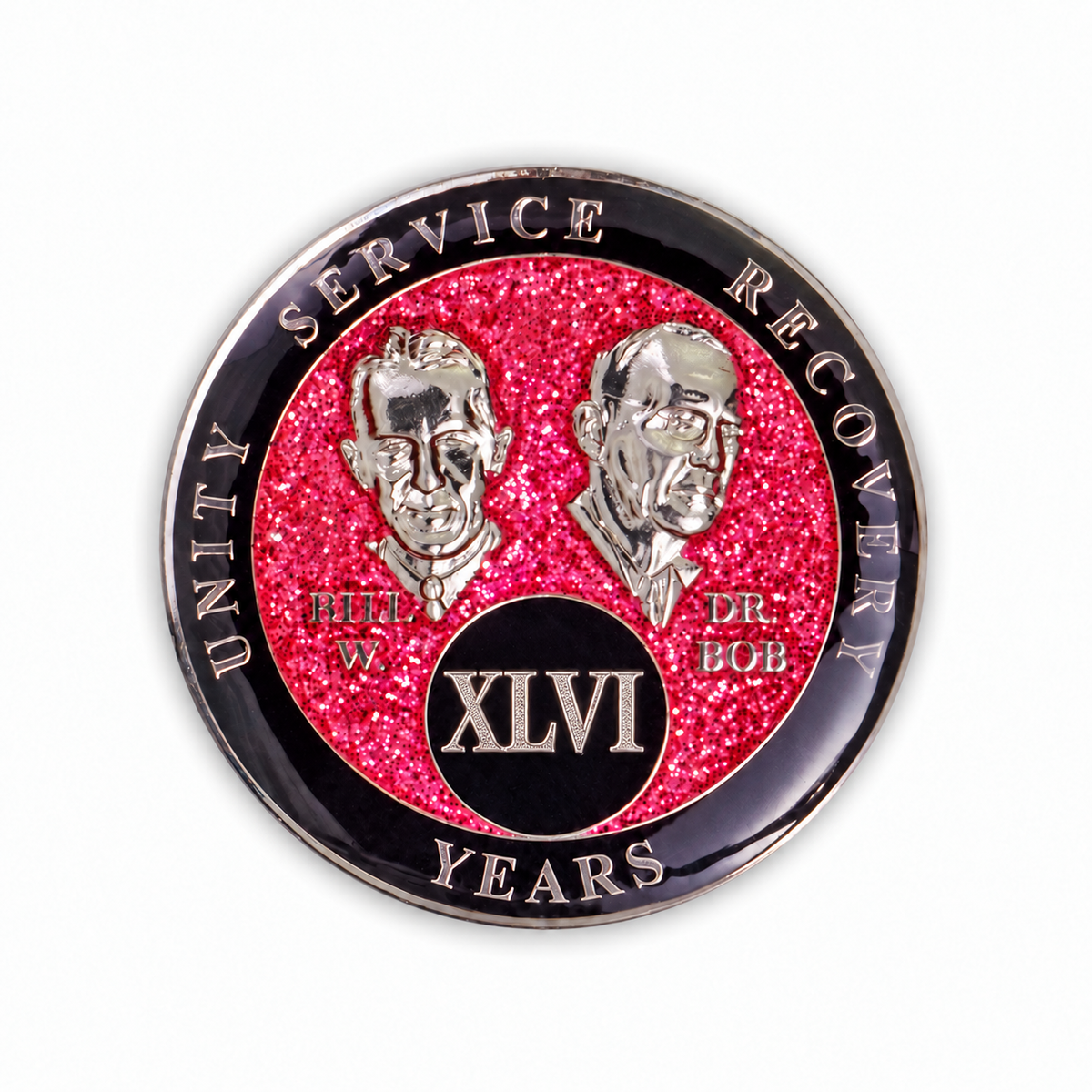 Pink Glitter Founders 46 Year AA medallion front