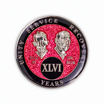 Pink Glitter Founders 46 Year AA medallion front
