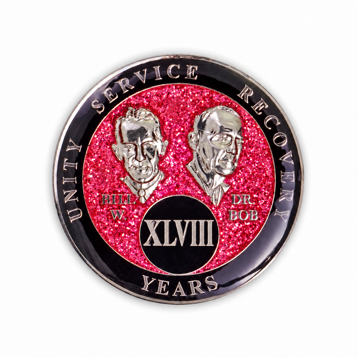 Pink Glitter Founders 48 Year AA medallion front