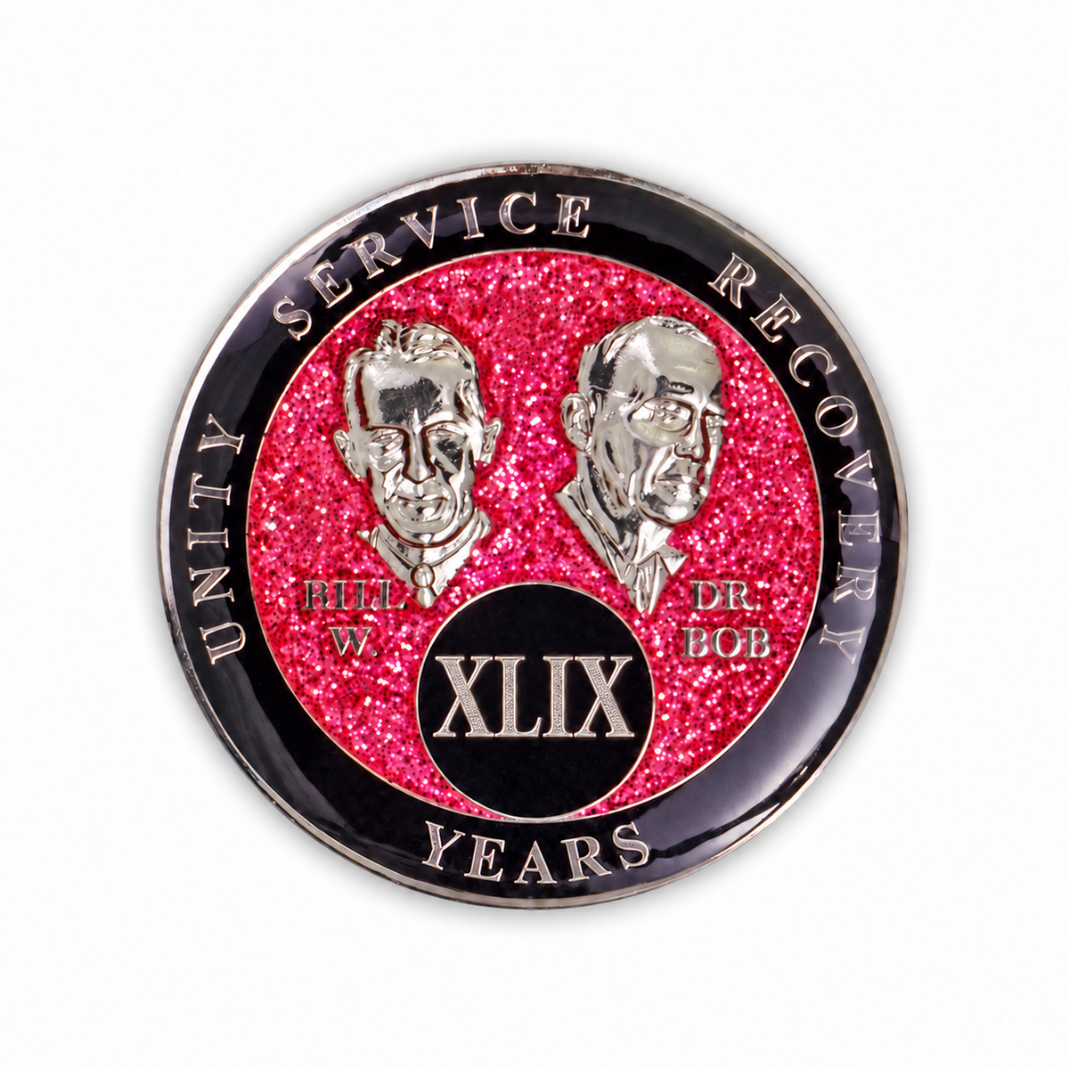Pink Glitter Founders 49 Year AA medallion front
