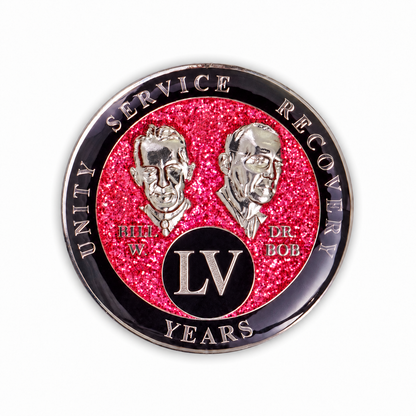 Pink Glitter Founders 55 Year AA medallion front