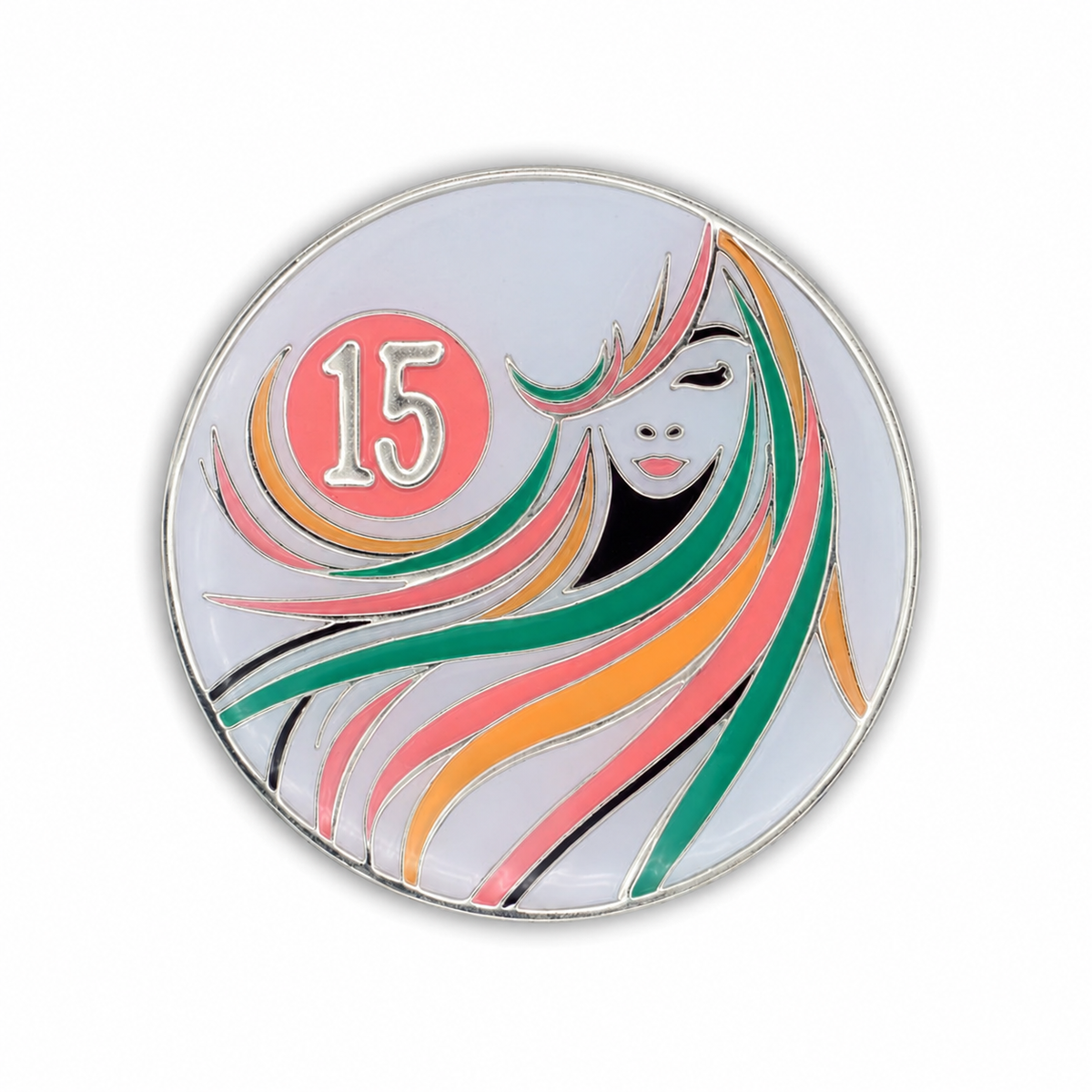 Sober Woman Glow-in-the-Dark AA Coin — 15 Years, corrected front