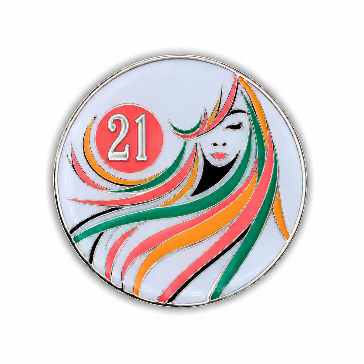 Sober Woman Glow-in-the-Dark AA Coin — 21 Years, corrected front