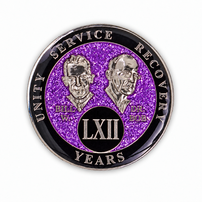 Purple Glitter Founders Triplate AA Chip - 62 Years