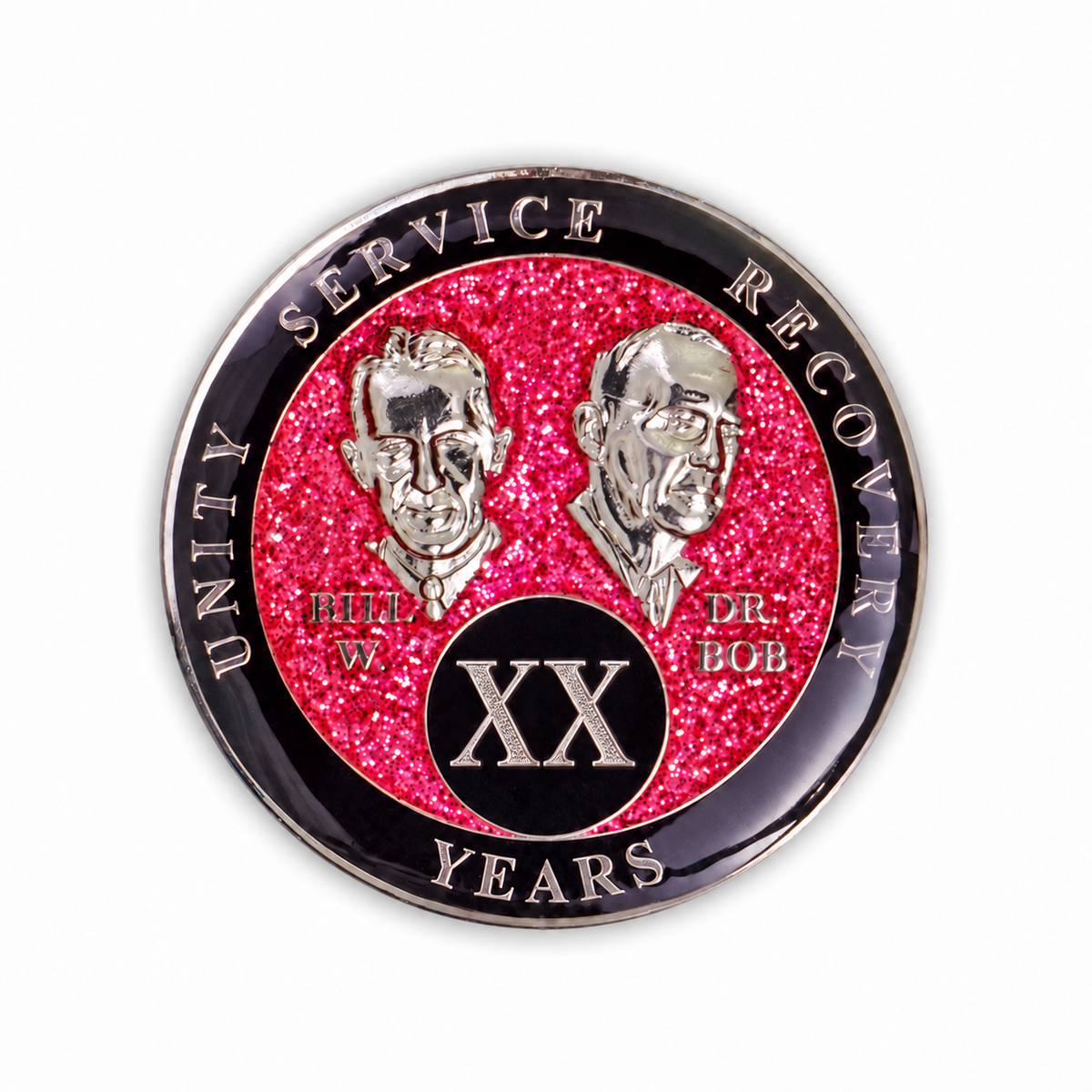 Pink Glitter Founders Triplate AA Chip - 20 Years