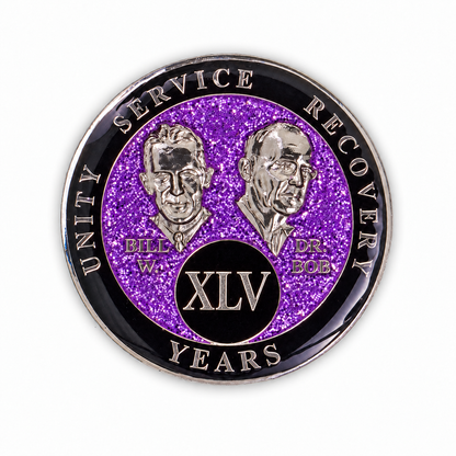Purple Glitter Founders Triplate AA Chip - 45 Years