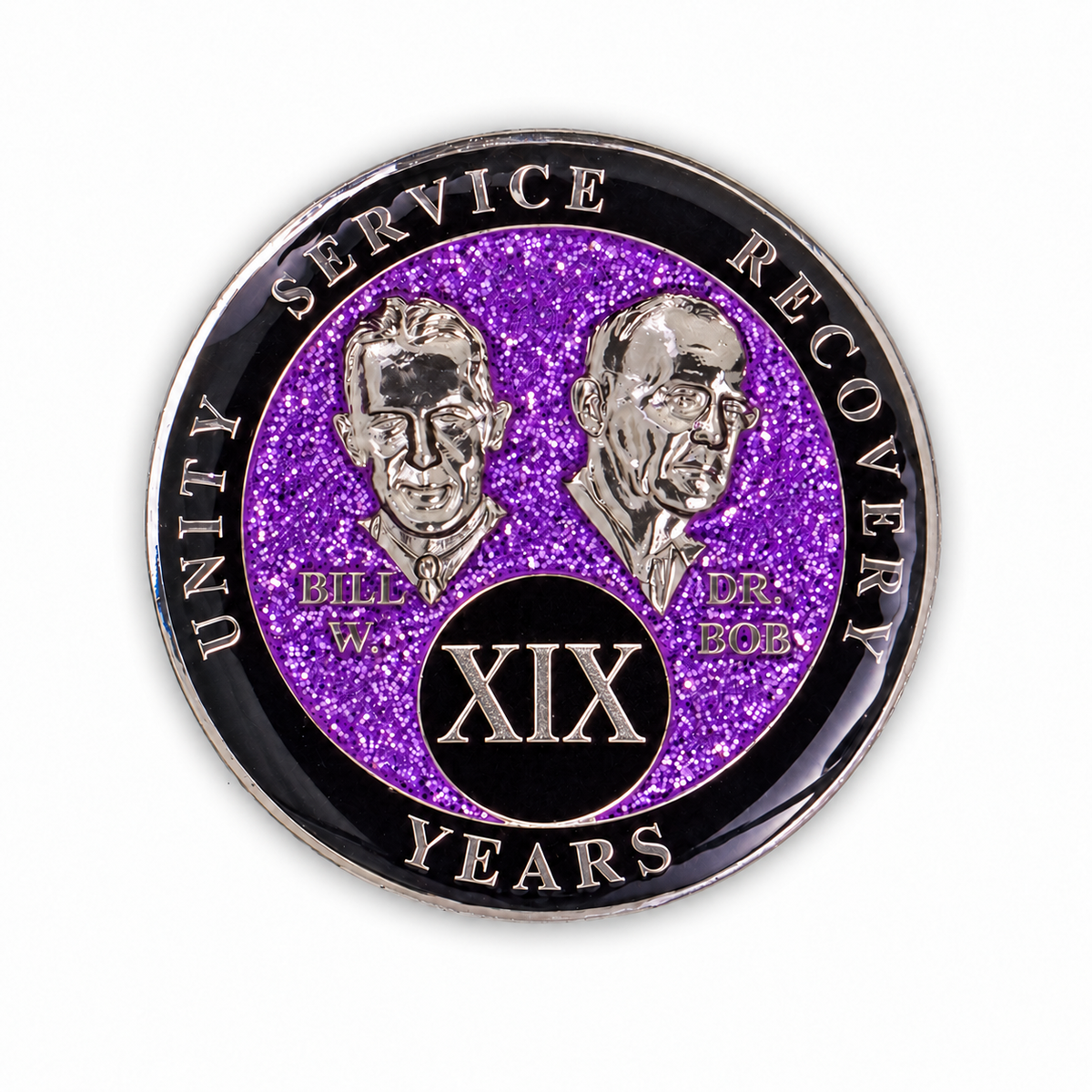 Purple Glitter Founders Triplate AA Chip - 19 Years