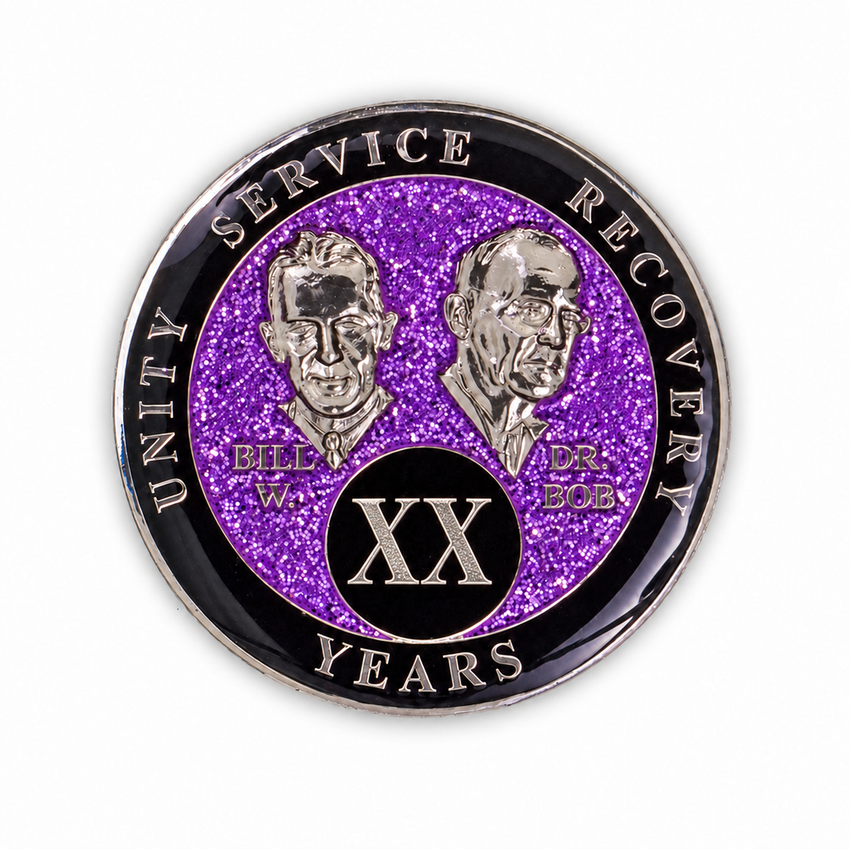 Purple Glitter Founders Triplate AA Chip - 20 Years