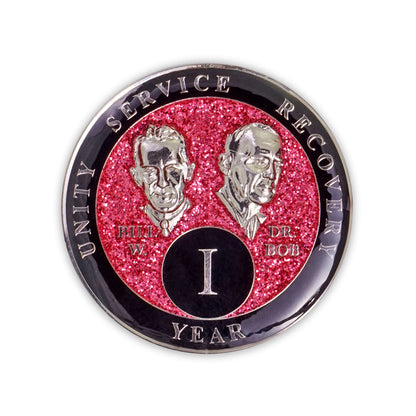 Pink Glitter Founders Triplate AA Chip - 1 Year