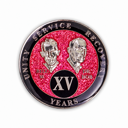 Pink Glitter Founders Triplate AA Chip - 15 Years