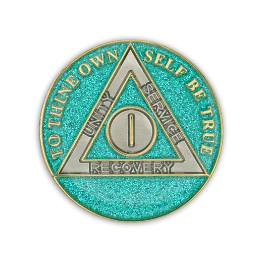 Aqua Glitter Triplate AA Chips - The Token Shop