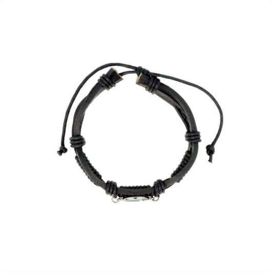 Gun Metal Leather Adjustable AA Bracelet - The Token Shop