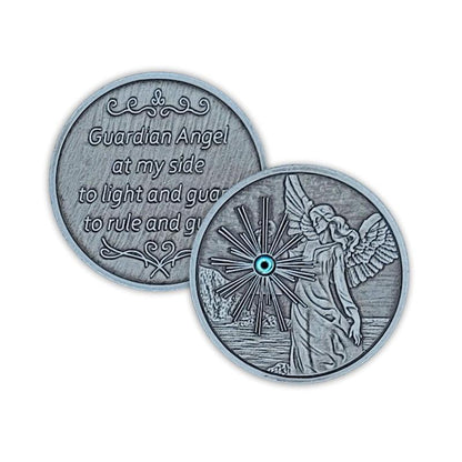 Pewter Guardian Angel With Aqua Gemstone - The Token Shop