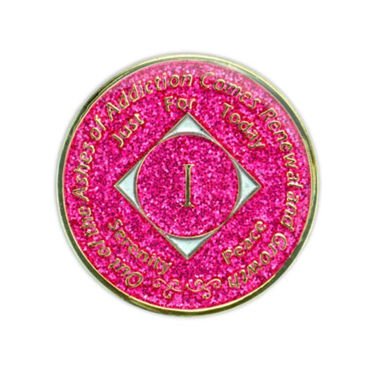 Pink Glitter Triplate NA Medallions - The Token Shop