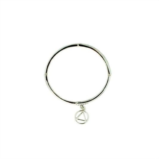 Serenity Prayer Metal Stretch Bracelet with AA Charm - Silver Tone - The Token Shop